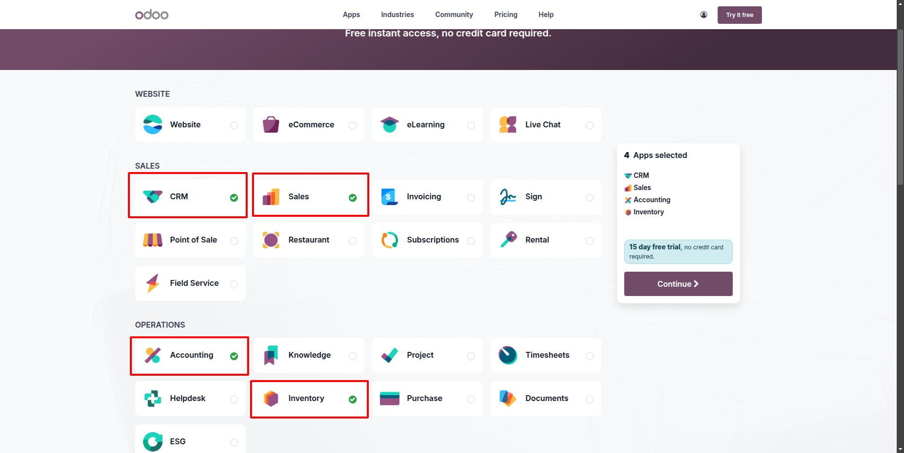Odoo select apps