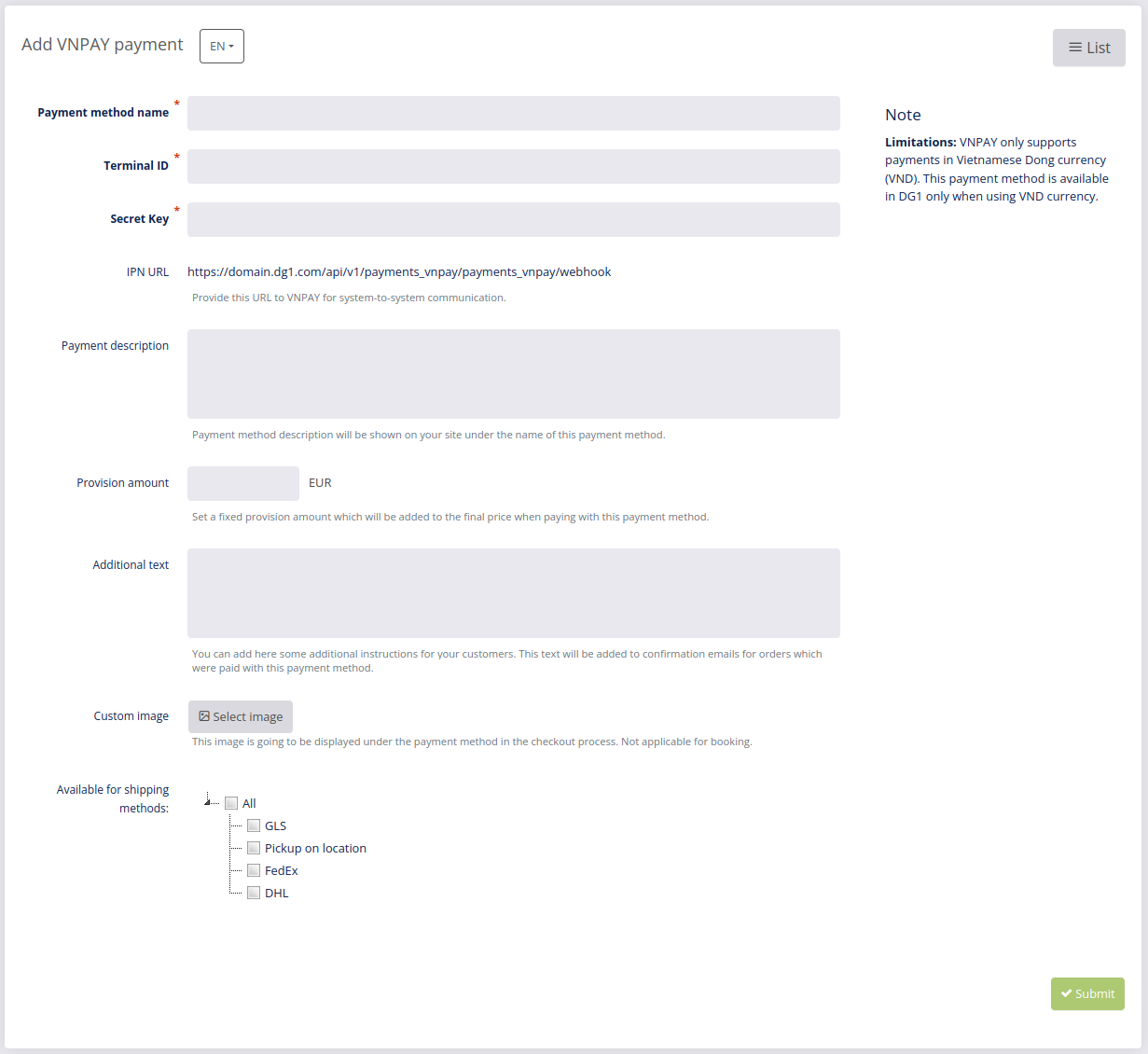 VNPAY setup