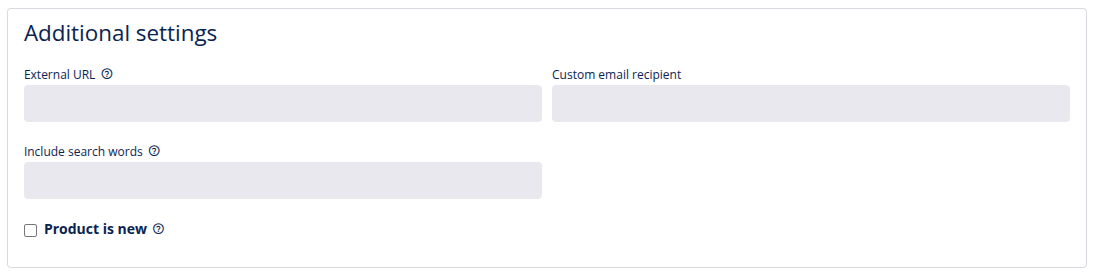 Add new product - additional settings