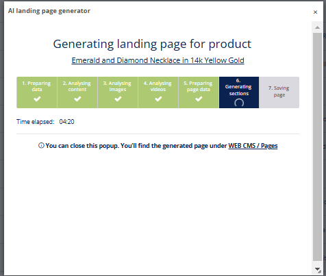 AI landing page pop-up generating