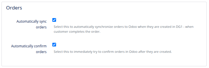 Odoo order sync settings