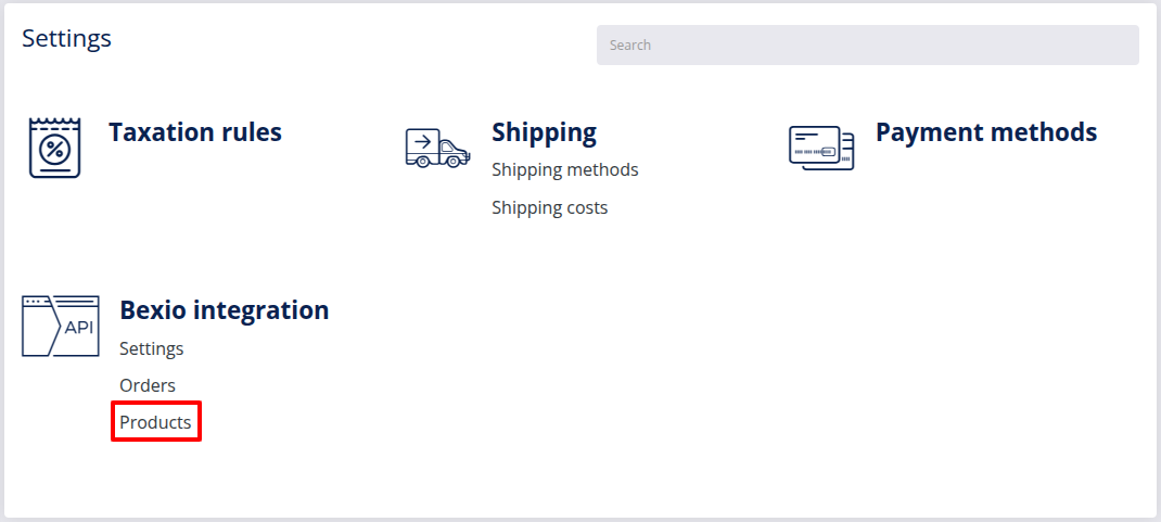 Bexio integration products menu