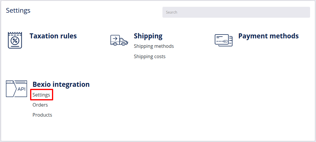 Bexio integration settings