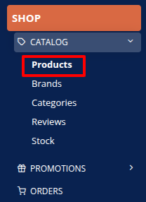 Products in left menu