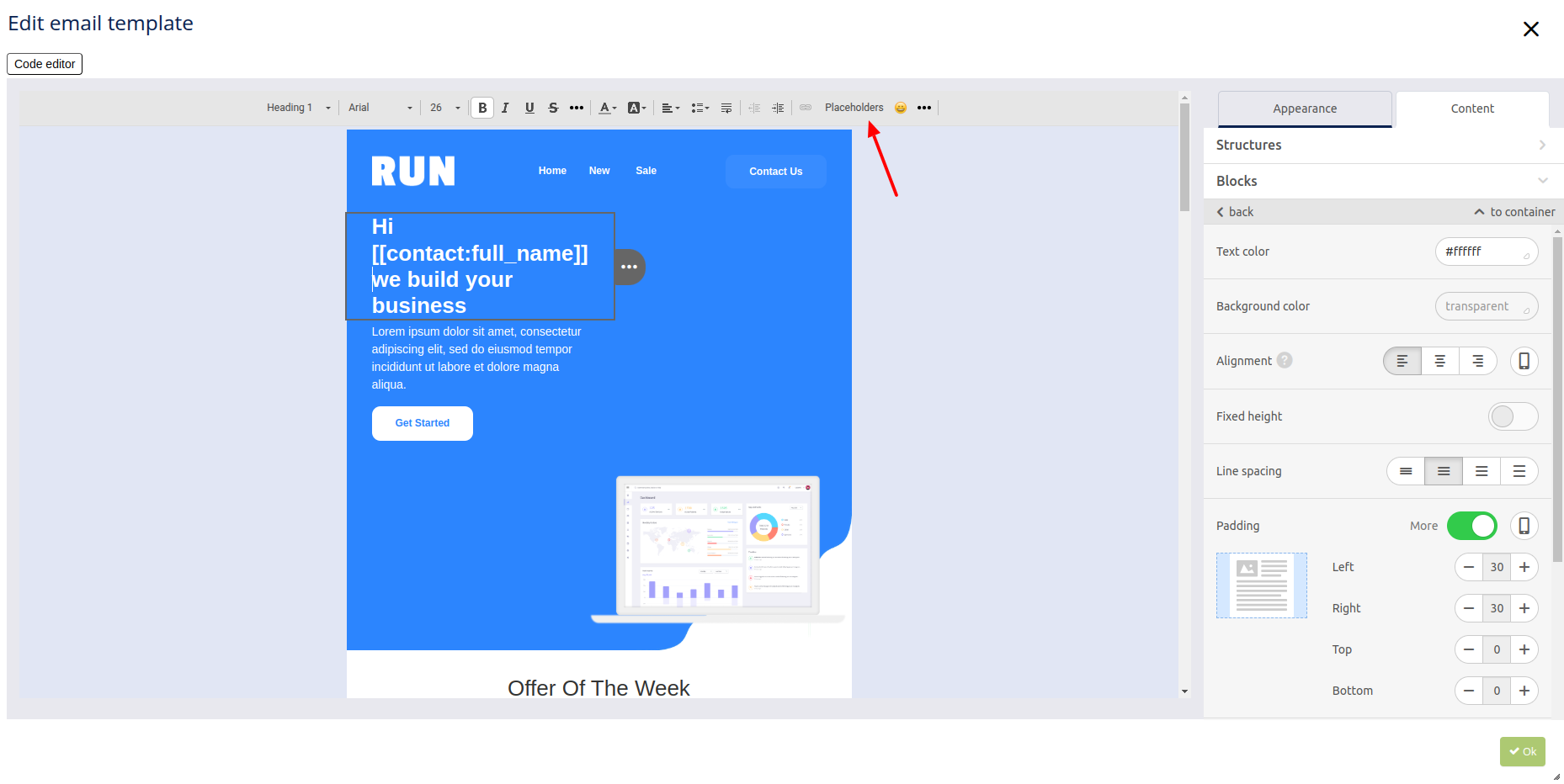 Newsletter content editor